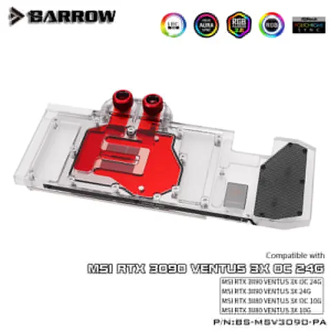 BARROW Wasserblock für MSI 3090 VENTUS 3X OC 24G/3080 VENTUS 3X OC 10G GPU-Karte, unterstützt Original-Rückplatte 5V 3PIN A-RGB