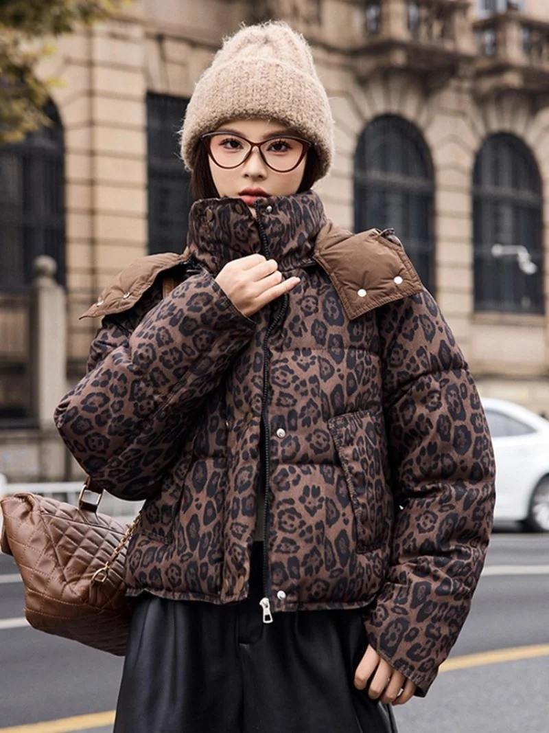 Detachable Hat Leopard Print Cotton Jacket For Women Winter New Short Large Size Stylish Warm Coat Outerwear W883 
Detachable Hat Leopard Print Cotton Jacket For Women Winter New Short Large Size Stylish Warm Coat Outerwear W883