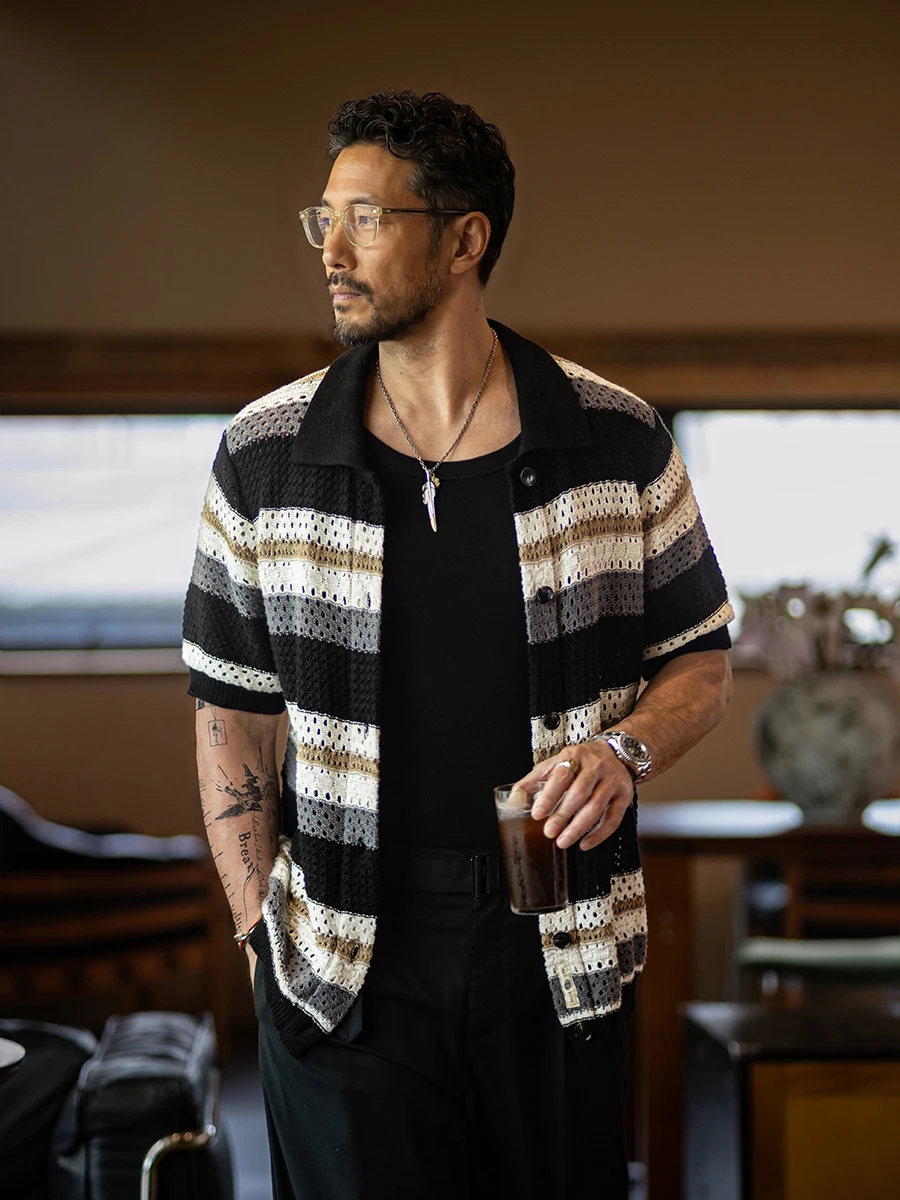 Loose Fit Men's Short Sleeve Shirt Hollow out Stripe Pattern Breathable Cotton Vintage Style Casual Wear Summer New Arrival
Loose Fit Men's Short Sleeve Shirt Hollow out Stripe Pattern Breathable Cotton Vintage Style Casual Wear Summer New Arrival