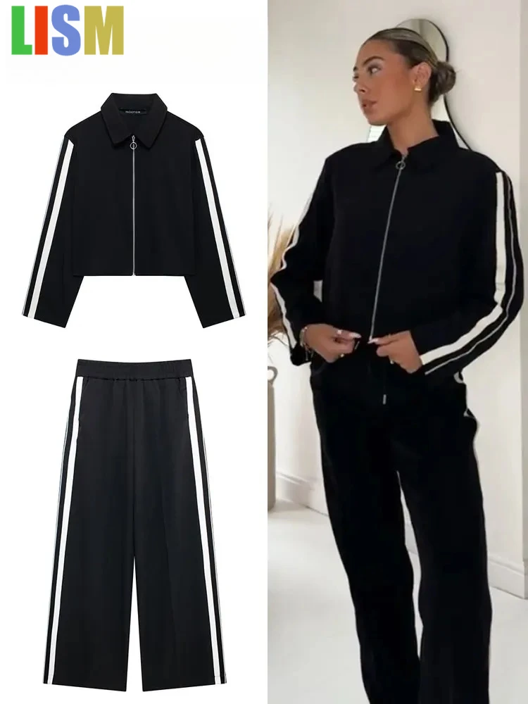 LISM winter woman outfit tracksuit 2025 two piece set Side Stripe Coat Pant Set Zipper Jacket Elastic Waist Wide Leg Pants
LISM winter woman outfit tracksuit 2025 two piece set Side Stripe Coat Pant Set Zipper Jacket Elastic Waist Wide Leg Pants