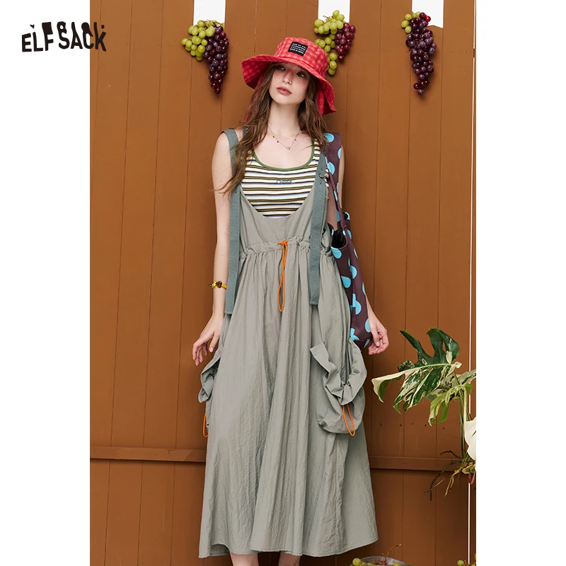 ELFSACK Casual Drawstring Waist Overalls Dress, Loose Cargo Style Long Suspender Skirt with Pockets
ELFSACK Casual Drawstring Waist Overalls Dress, Loose Cargo Style Long Suspender Skirt with Pockets