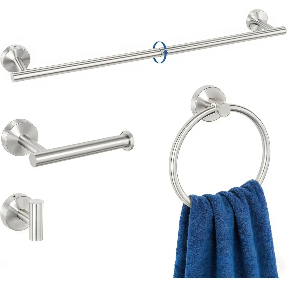 24 Inch Brushed Stainless Steel Bathroom Hardware Set: Towel Bar, Ring, Robe Hook, and Toilet Paper Holder
24 Inch Brushed Stainless Steel Bathroom Hardware Set: Towel Bar, Ring, Robe Hook, and Toilet Paper Holder