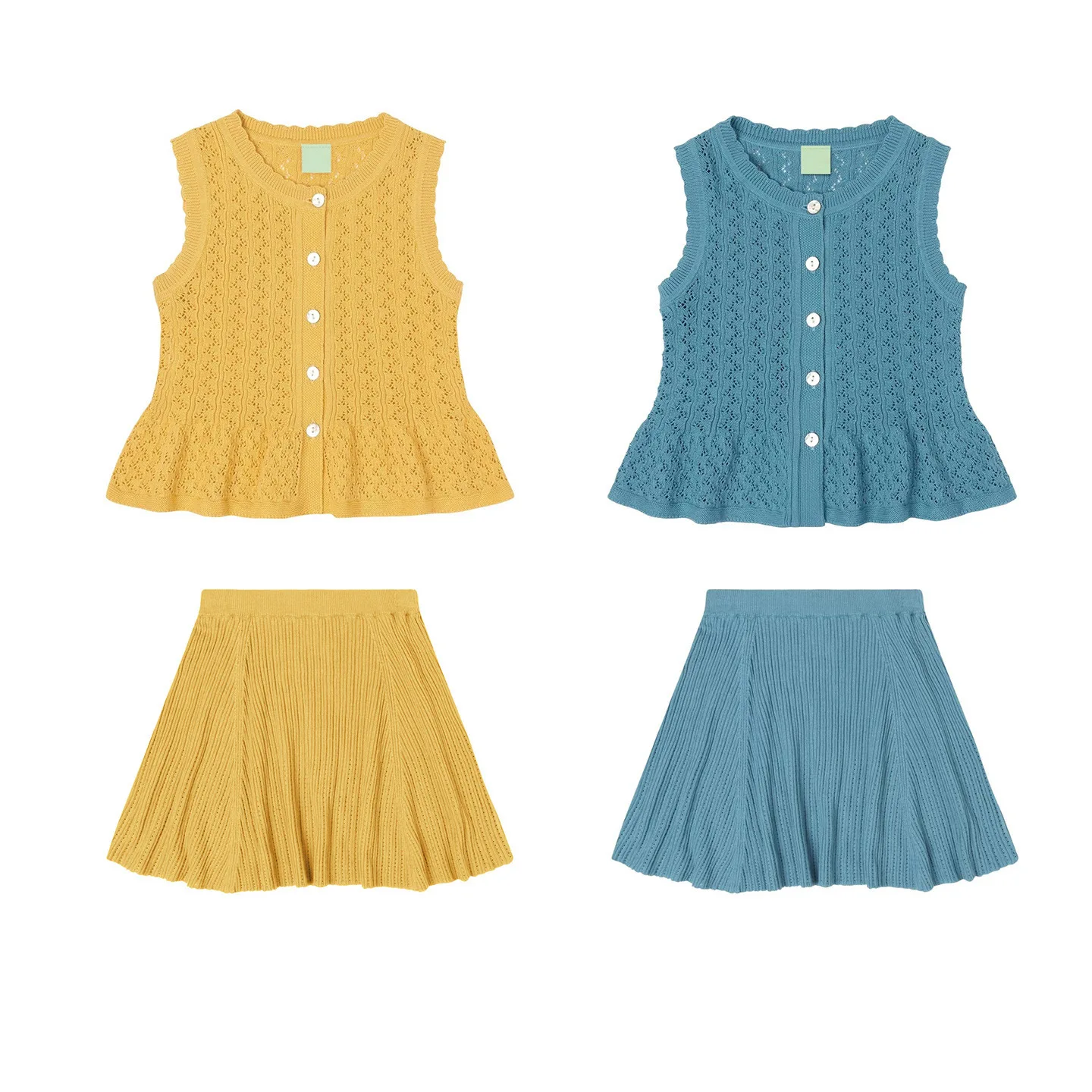 Girl's 2Pcs Knit Set, Hollow Out Sleeveless Peplum Vest + A-line Skirt, Kids Summer Casual Outfit for Little Girls
Girl's 2Pcs Knit Set, Hollow Out Sleeveless Peplum Vest + A-line Skirt, Kids Summer Casual Outfit for Little Girls