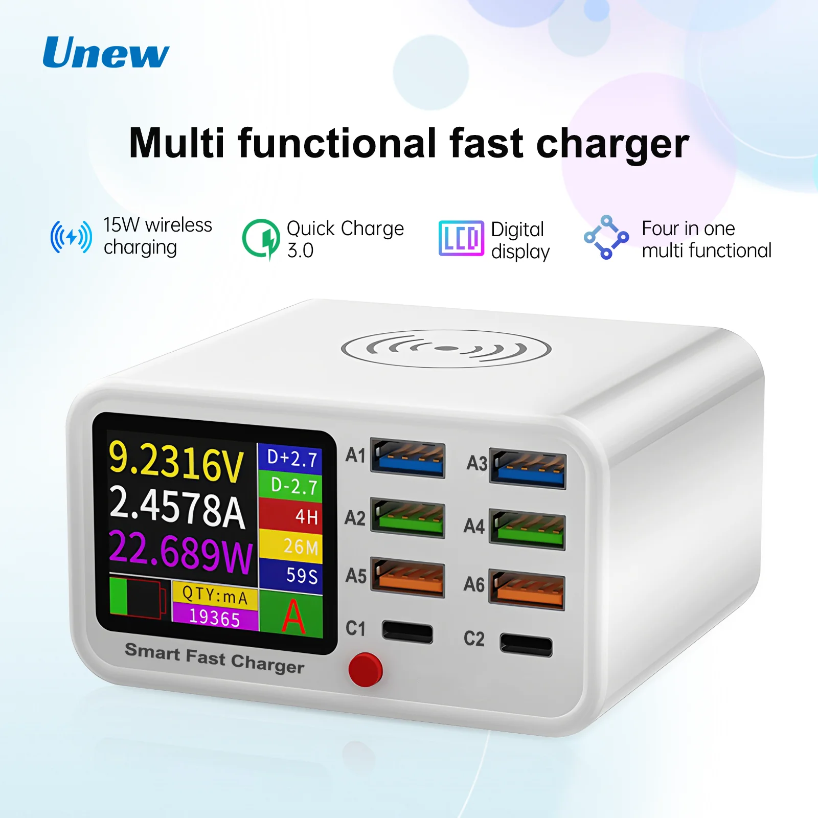 Multifunction USB C Fast Charger 8 Port Desktop Charger Type C PD3.0 PPS QC3.0 15W Fast Wireless Charger for MacBook Phone
Multifunction USB C Fast Charger 8 Port Desktop Charger Type C PD3.0 PPS QC3.0 15W Fast Wireless Charger for MacBook Phone