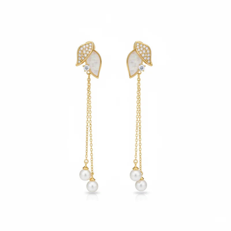 MURMUR Delicate Leaf Pearl Drop Earrings Long Chain Tassel Shell Gold Tone Elegant Jewelry
MURMUR Delicate Leaf Pearl Drop Earrings Long Chain Tassel Shell Gold Tone Elegant Jewelry