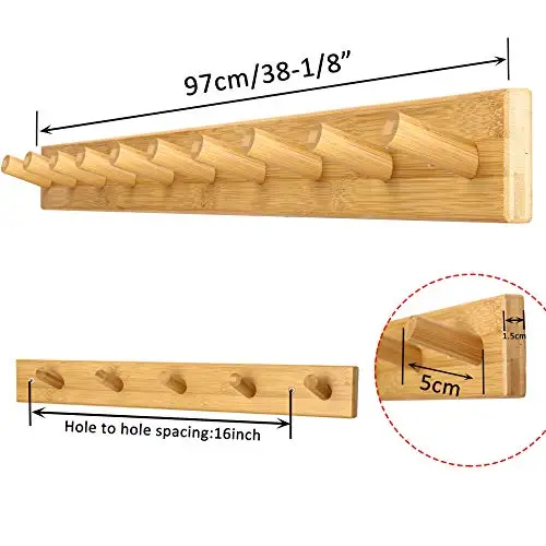 Bamboo Wall-Mounted Hanging Rail With 10 Natural Wood Pegs, 38 Inch Long For Coats, Jackets, Hats And Towels
Bamboo Wall-Mounted Hanging Rail With 10 Natural Wood Pegs, 38 Inch Long For Coats, Jackets, Hats And Towels