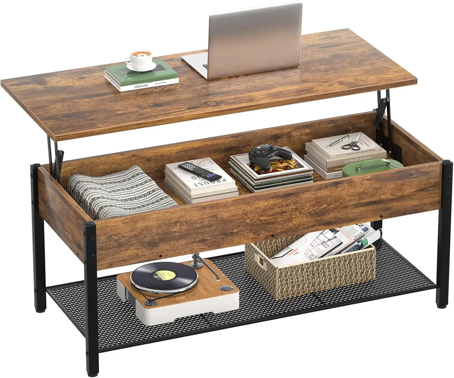 41.7" Lift Top Coffee Table with Hidden Compartment and Storage Shelf, Modern Wood Center Table for Living Room, Rustic Brown
41.7" Lift Top Coffee Table with Hidden Compartment and Storage Shelf, Modern Wood Center Table for Living Room, Rustic Brown