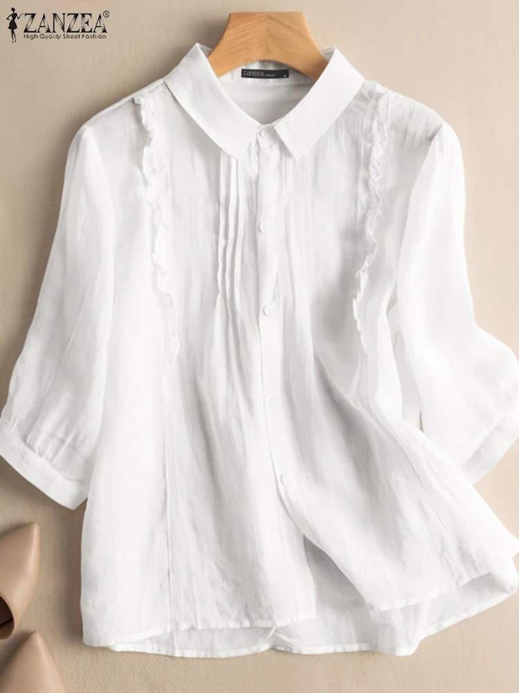 ZANZEA Elegant 2025 Summer Chemise Femme Pleated-Bib Women Solid Casual Shirts 3/4 Sleeve Lapel Neck Ruffles Trim Everyday Tops
ZANZEA Elegant 2025 Summer Chemise Femme Pleated-Bib Women Solid Casual Shirts 3/4 Sleeve Lapel Neck Ruffles Trim Everyday Tops