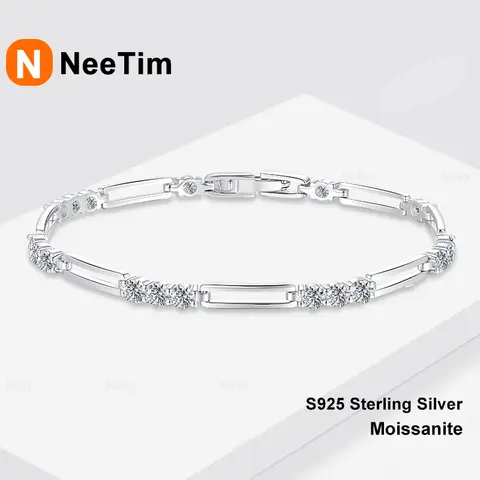 NeeTim Full 3mm Moissanite Tennis Bracelet 925 Sterling Silver Lab Diamond Bracelets for Women Sparkling Wedding Party Jewelry