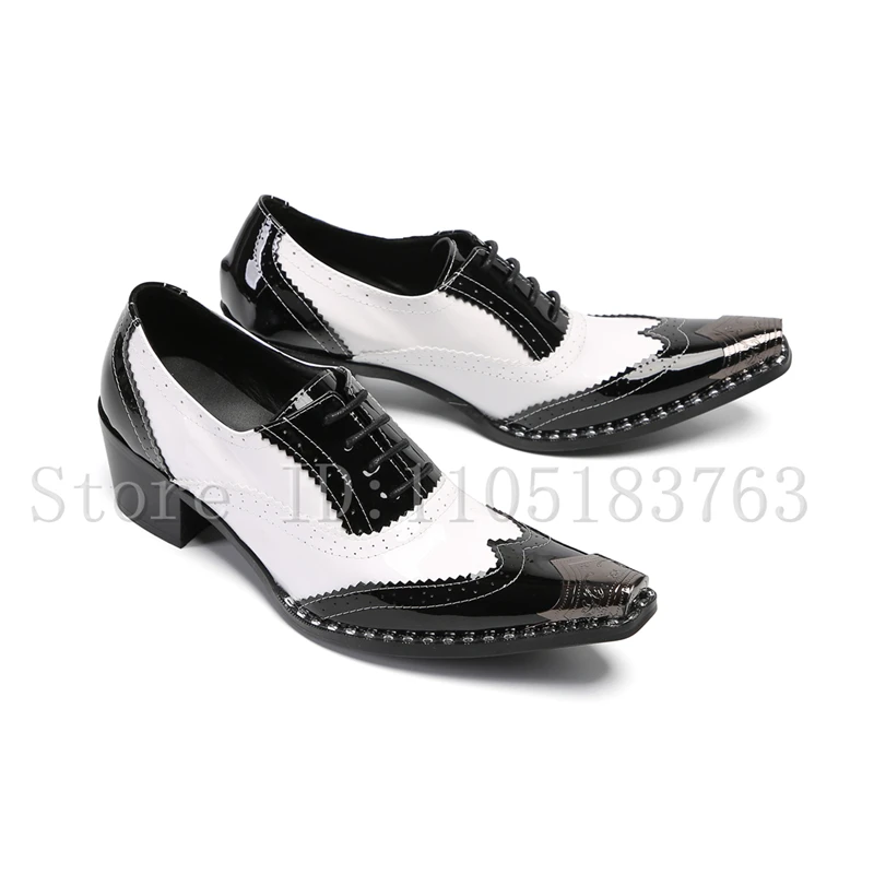 Luxury Men's Black White Mixed Color Brogue Oxfords Genunie Leather Metal Pointed Toe Heeled Party Dress Shoes
Luxury Men's Black White Mixed Color Brogue Oxfords Genunie Leather Metal Pointed Toe Heeled Party Dress Shoes