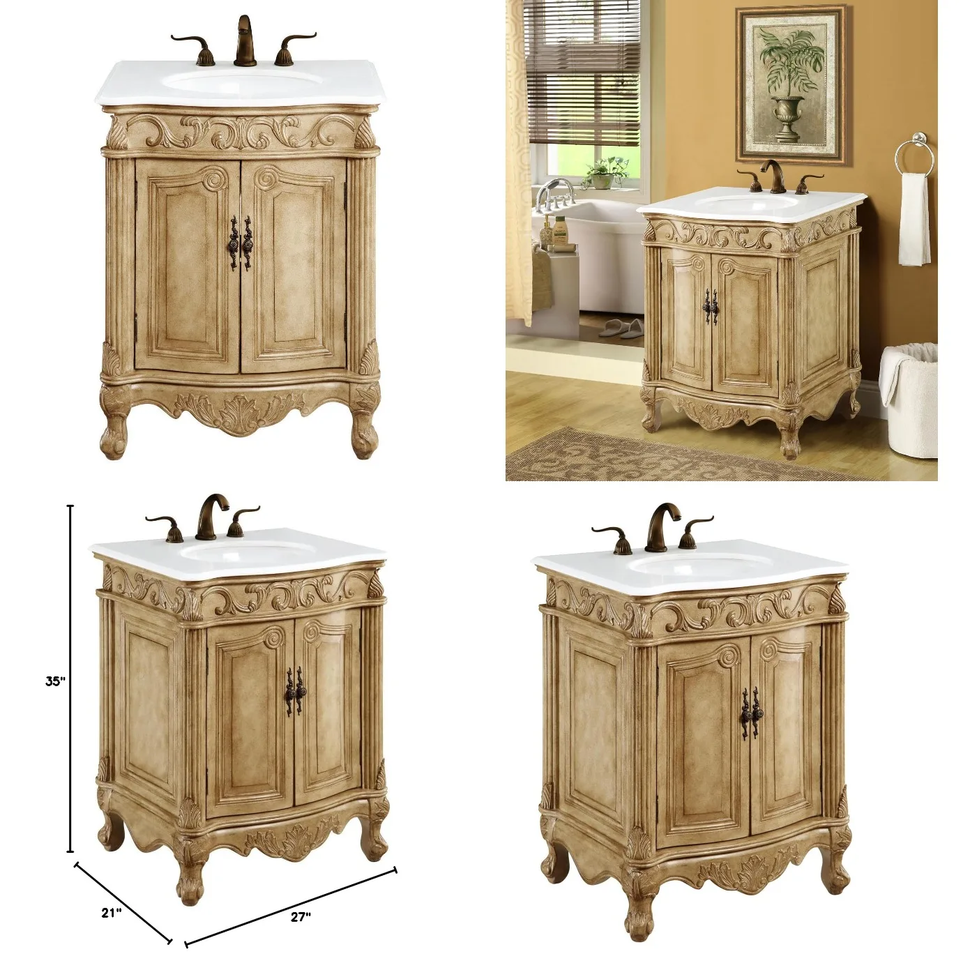 Antique Beige Single Bathroom Vanity w/ Engineered Marble Top Soft-Close Drawer, Customized
Antique Beige Single Bathroom Vanity w/ Engineered Marble Top Soft-Close Drawer, Customized