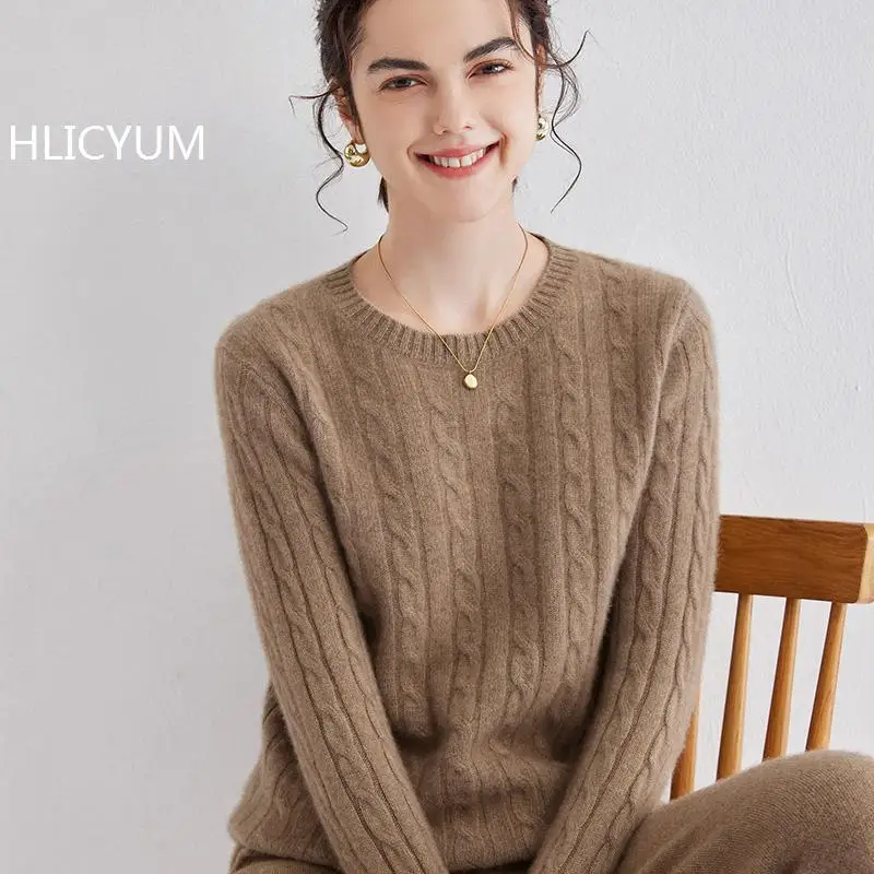 Cashmere sweater women's loose round neck cover Pullover casual Fried Dough Twists knitting Jumper wool blouse winter thick Top
Cashmere sweater women's loose round neck cover Pullover casual Fried Dough Twists knitting Jumper wool blouse winter thick Top