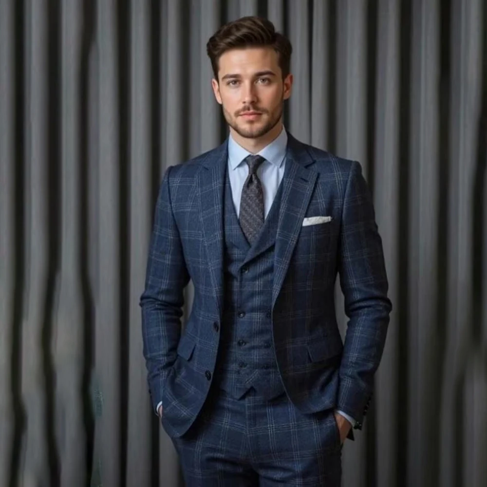 Fashion Men's Suits Slim Fit High Quality Single Breasted Notch Lapel Check 3 Piece Jacket Pants Vest Formal Business Costume
Fashion Men's Suits Slim Fit High Quality Single Breasted Notch Lapel Check 3 Piece Jacket Pants Vest Formal Business Costume