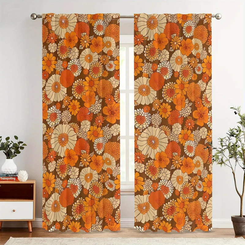 VIKAMA 2-Piece Set: 70s Retro Daisy Floral Print, Orange Curtains Suitable For Bedrooms, Offices, Kitchens, And Living Rooms
VIKAMA 2-Piece Set: 70s Retro Daisy Floral Print, Orange Curtains Suitable For Bedrooms, Offices, Kitchens, And Living Rooms