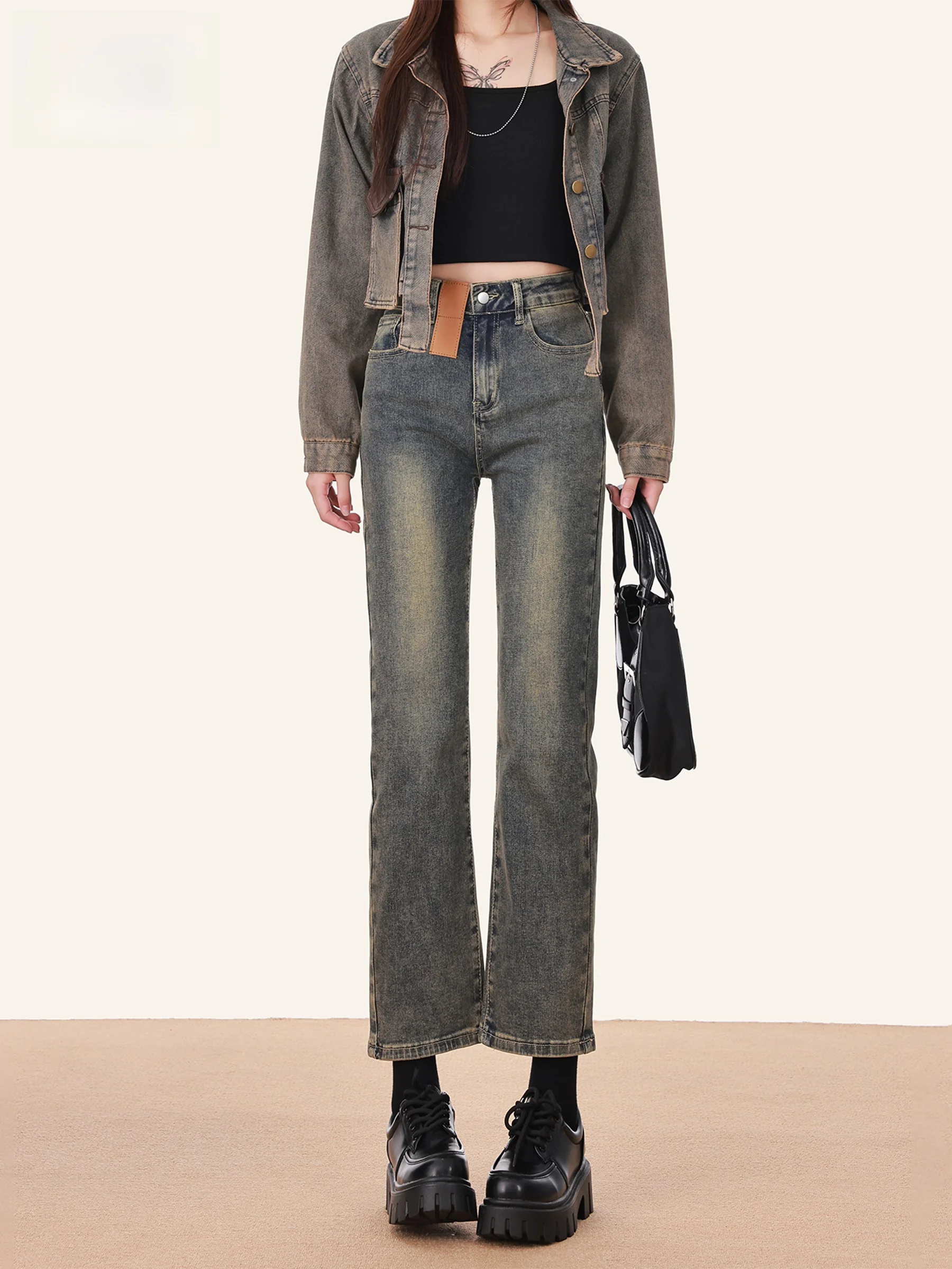 Retro High Waist Elastic Denim Jeans Women's Fall New Slim Small Size Smoke Tube Straight Long Pants Cotton Polyester Blend
Retro High Waist Elastic Denim Jeans Women's Fall New Slim Small Size Smoke Tube Straight Long Pants Cotton Polyester Blend