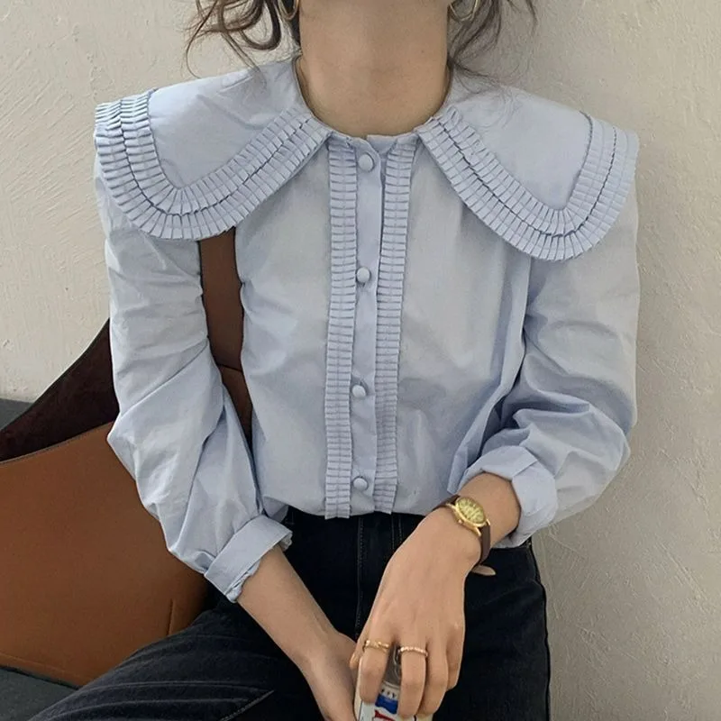 Peter Pan Collar Pleated Loose Casual Shirts Vintage Blusas Mujer De Moda 2023 Autumn Single-breasted Puff Sleeve Chic Blouses
Peter Pan Collar Pleated Loose Casual Shirts Vintage Blusas Mujer De Moda 2023 Autumn Single-breasted Puff Sleeve Chic Blouses