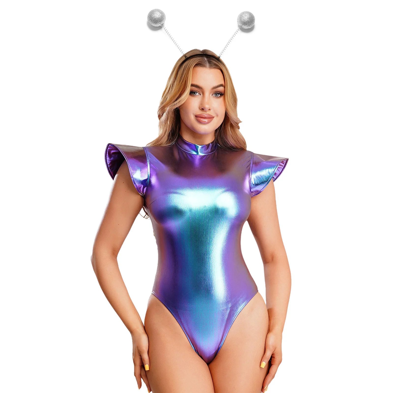 Женский металлический блестящий боди-костюм робота-инопланетянина с рукавами-крылышками и головным убором для ночного клуба, Хэллоуина, вечеринки в космической тематике
Женский металлический блестящий боди-костюм робота-инопланетянина с рукавами-крылышками и головным убором для ночного клуба, Хэллоуина, вечеринки в космической тематике