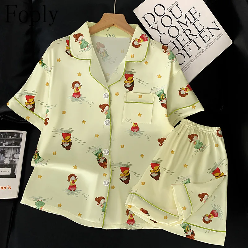 Girl Print Women Pajamas Set Spring Summer 2 Piece Pyjama Satin Silk Sleepwear Shortsleeve Top Shorts Pijama Pjs Loungewear
Girl Print Women Pajamas Set Spring Summer 2 Piece Pyjama Satin Silk Sleepwear Shortsleeve Top Shorts Pijama Pjs Loungewear