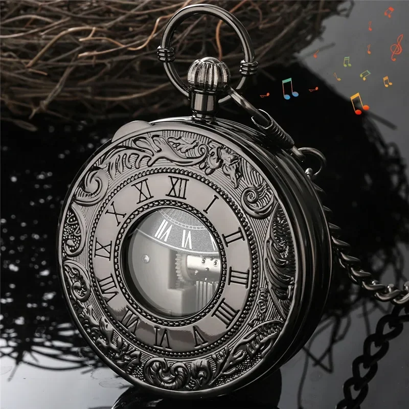Antique Black Sky City Musical Quartz Movement Pocket Watch with Roman Numeral Dial Fob Chain Playing Song Pendant Clock Gift
Antique Black Sky City Musical Quartz Movement Pocket Watch with Roman Numeral Dial Fob Chain Playing Song Pendant Clock Gift