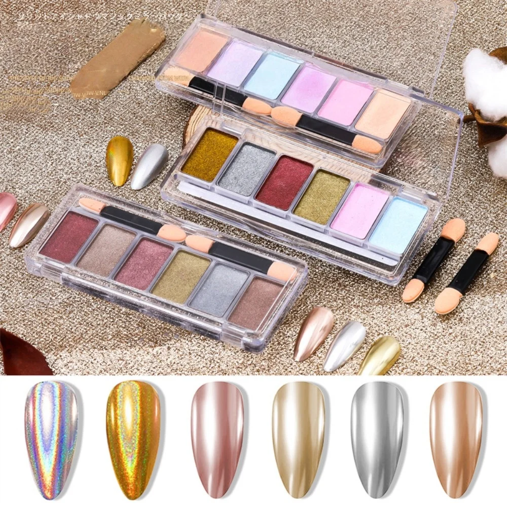 6-Grid 6 Colors Chrome Mirror White Nail Powder Pigment Gold Rubbing Holographic Aurora Iridescent Nail ArtPower Decoration
6-Grid 6 Colors Chrome Mirror White Nail Powder Pigment Gold Rubbing Holographic Aurora Iridescent Nail ArtPower Decoration