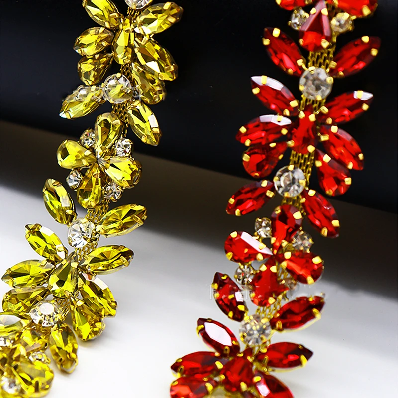 Colorful Rhinestone Sparkly Glass Crystal Flower Chain Gold Metal Trim Applique DIY Clothing Hat Shoe Decor Accessories 
Colorful Rhinestone Sparkly Glass Crystal Flower Chain Gold Metal Trim Applique DIY Clothing Hat Shoe Decor Accessories