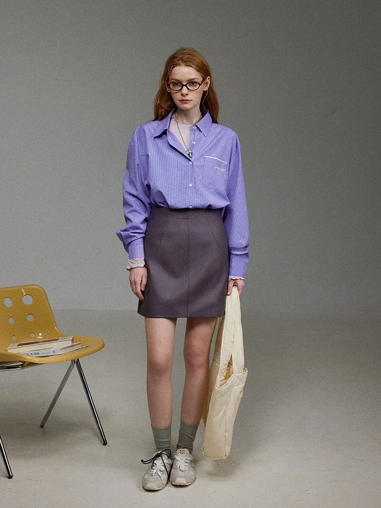 LITLECOT Purple Checkered Shirt with Lace Trimmed Embroidery Contrast Color Design Straight Cut Commute Style Long Sleeve
LITLECOT Purple Checkered Shirt with Lace Trimmed Embroidery Contrast Color Design Straight Cut Commute Style Long Sleeve