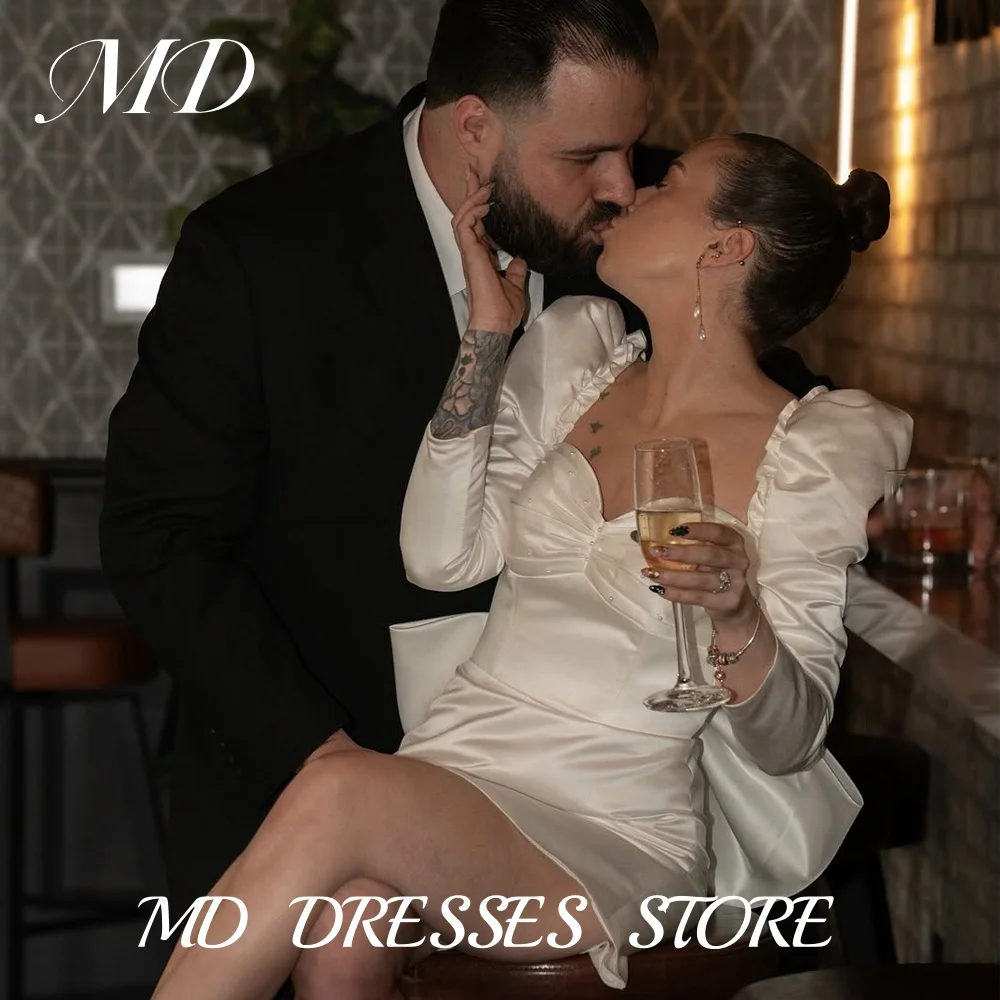 MD Elegant Square Collar Satin Short Wedding Dress Pleat Back Big Bow Long Sleeve Princess Vestidos De Novia Customized 2025
MD Elegant Square Collar Satin Short Wedding Dress Pleat Back Big Bow Long Sleeve Princess Vestidos De Novia Customized 2025
