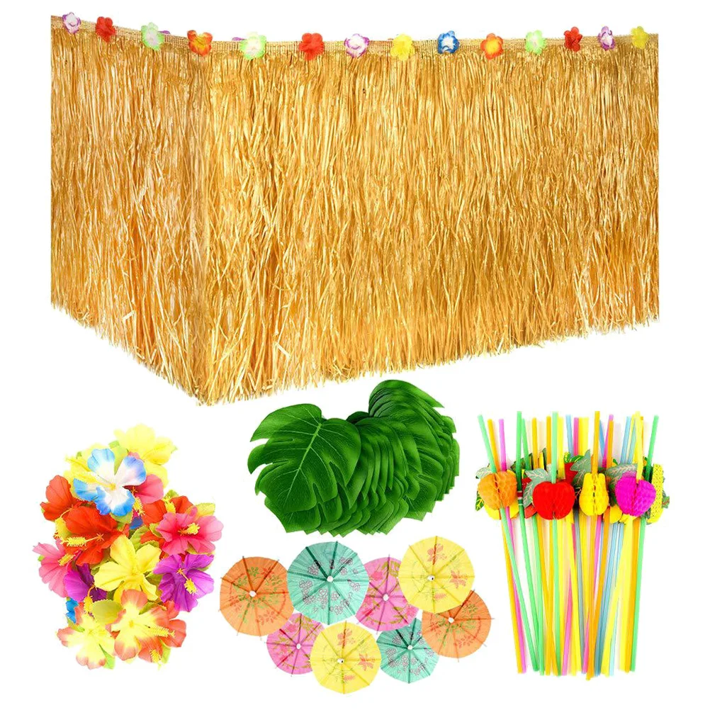 1pc Hawaiian Table Skirt Set Golden Grass Desk Decor For Luau Party Decoration Simulation Monstera Leaves Hibiscus Flowers
1pc Hawaiian Table Skirt Set Golden Grass Desk Decor For Luau Party Decoration Simulation Monstera Leaves Hibiscus Flowers