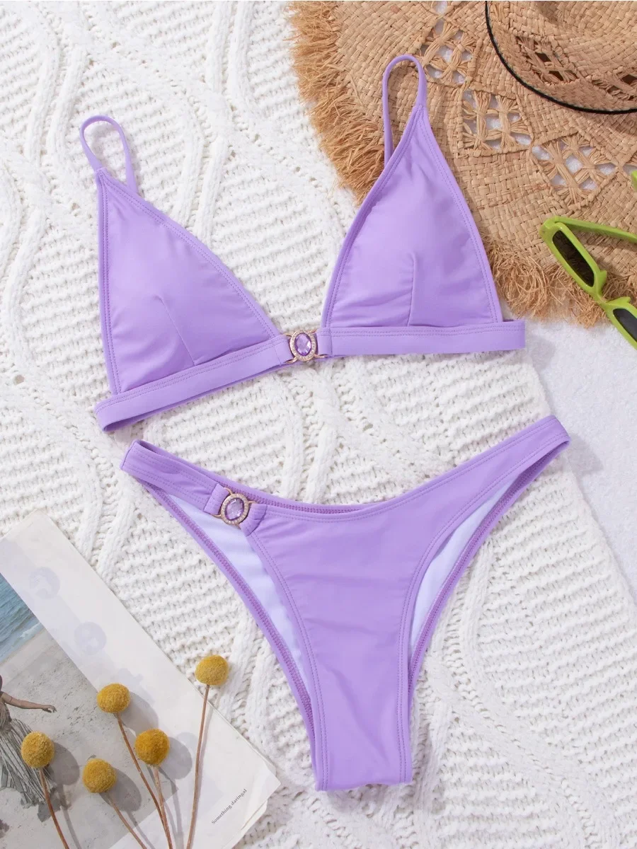 2025 New Women's Bikini Set Sexy Solid Purple Triangle Halter Backless Swimsuit Two Piece Set Vacation Bathing Suit Swimwear
2025 New Women's Bikini Set Sexy Solid Purple Triangle Halter Backless Swimsuit Two Piece Set Vacation Bathing Suit Swimwear