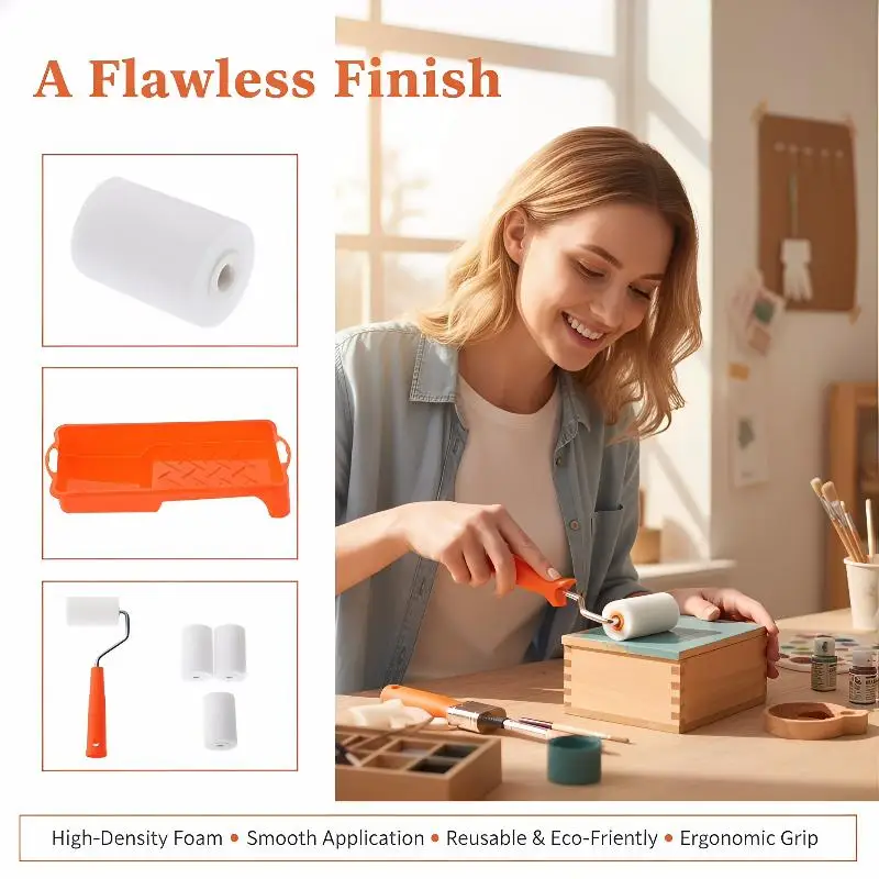6Pcs 2 Inch Small Foam Paint Roller Kit Paint Tray Liner for Smooth Finish Bedroom Door Window Painting Application
6Pcs 2 Inch Small Foam Paint Roller Kit Paint Tray Liner for Smooth Finish Bedroom Door Window Painting Application