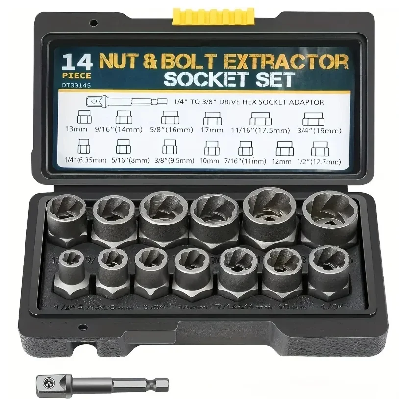 14pcs Damaged Lmpact Socket Set, Nut And Bolt Extractor & Remover-Chrome Molybdenum Steel Extractors With Storage Box
14pcs Damaged Lmpact Socket Set, Nut And Bolt Extractor & Remover-Chrome Molybdenum Steel Extractors With Storage Box