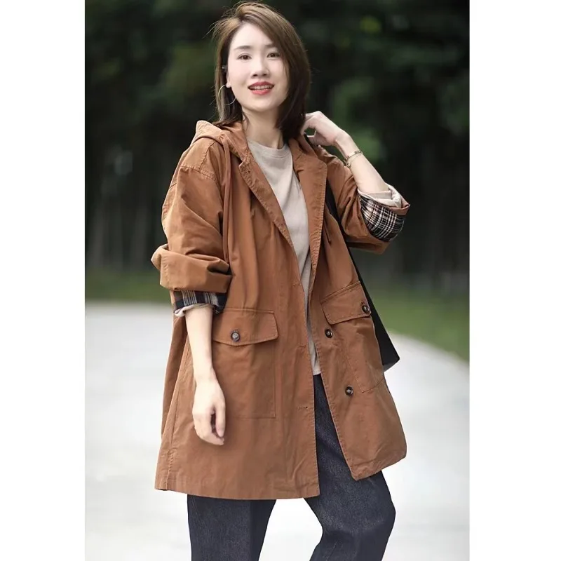 SuperAen Autumn New Casual Mid-length Trench Coat for Women Korean Style Simple Long-sleeved Hooded Loose Jackets
SuperAen Autumn New Casual Mid-length Trench Coat for Women Korean Style Simple Long-sleeved Hooded Loose Jackets