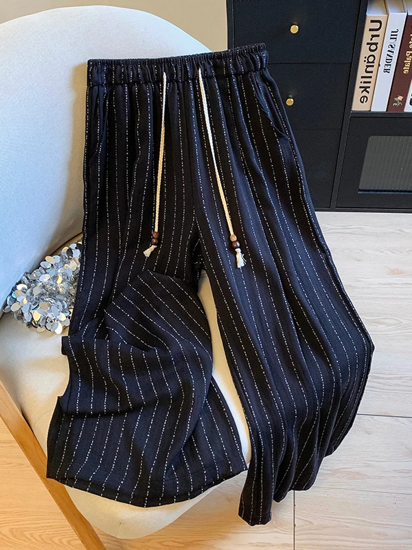 New Summer Thin Ice Silk Cotton Linen Texture Striped Wide Leg Pants Women's High Waist Trousers Korean Sle Commute Faion
New Summer Thin Ice Silk Cotton Linen Texture Striped Wide Leg Pants Women's High Waist Trousers Korean Sle Commute Faion