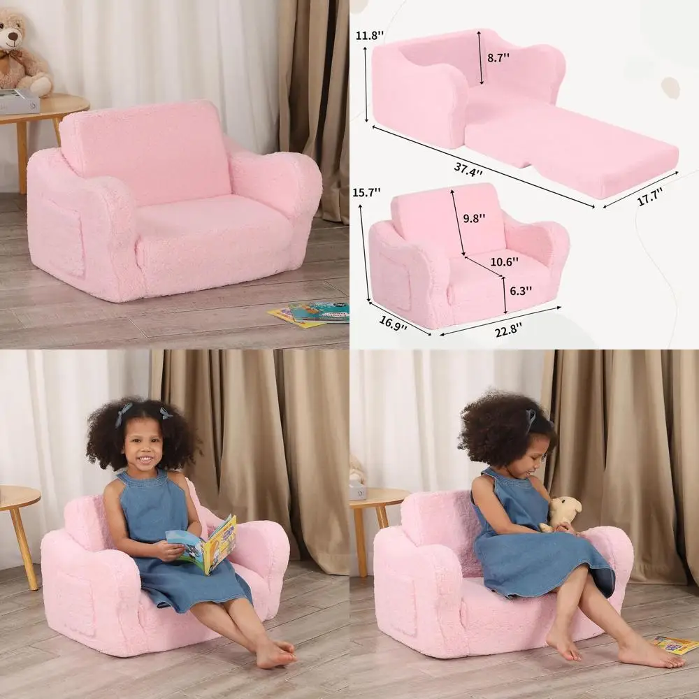 Convertible Toddler Sofa, 2-in-1 Sherpa Lounger for Boys & Girls, Pink
Convertible Toddler Sofa, 2-in-1 Sherpa Lounger for Boys & Girls, Pink
