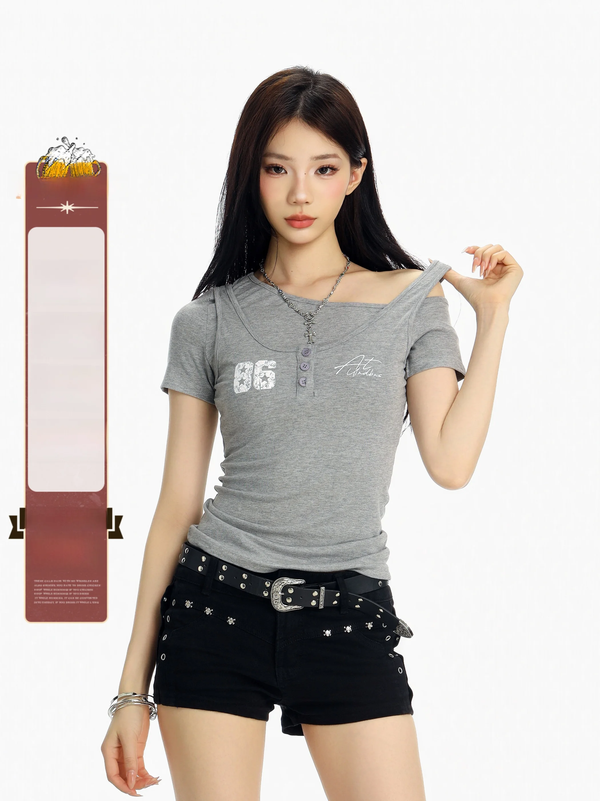 Sexy Letter Print ort Sve T-irt Women's Retro Sle Fake Two-Piece Clothing Breathable Comfortable Chinese Production
Sexy Letter Print ort Sve T-irt Women's Retro Sle Fake Two-Piece Clothing Breathable Comfortable Chinese Production