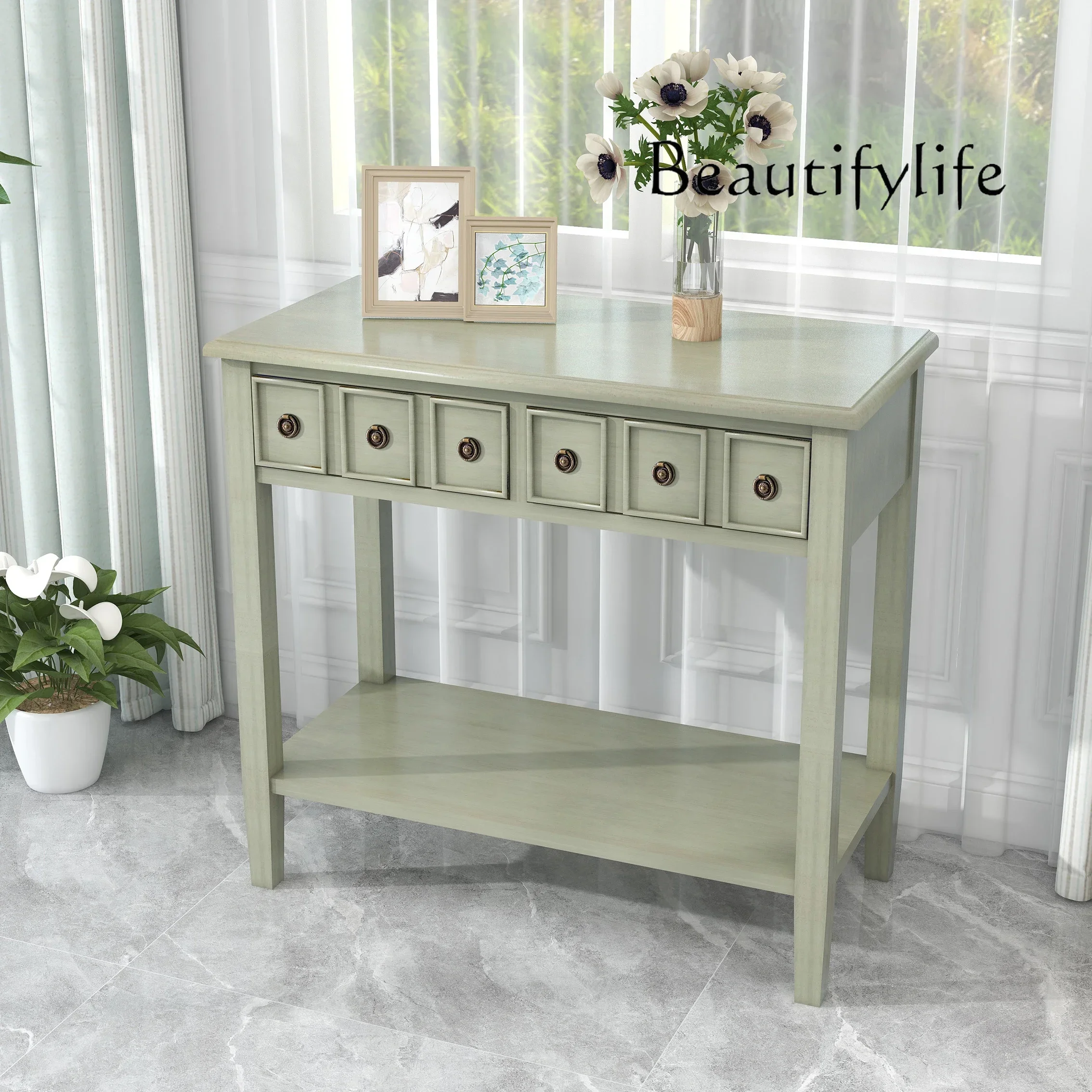 Nordic simple entrance foyer corridor aisle cabinet minimalist wind green entrance retro decoration table
Nordic simple entrance foyer corridor aisle cabinet minimalist wind green entrance retro decoration table
