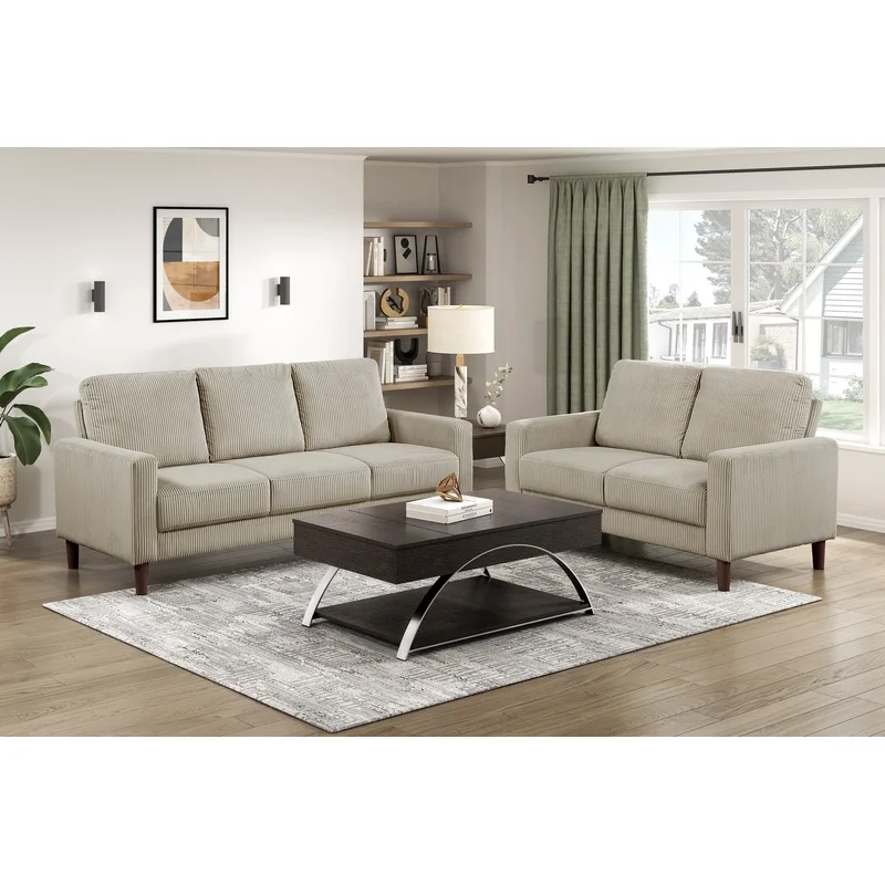 Modern 2-Piece Sofa Set, Taupe Corduroy Loveseat with Upholstered Cushions, Solid Wood Frame, Contemporary Living Room Furniture
Modern 2-Piece Sofa Set, Taupe Corduroy Loveseat with Upholstered Cushions, Solid Wood Frame, Contemporary Living Room Furniture