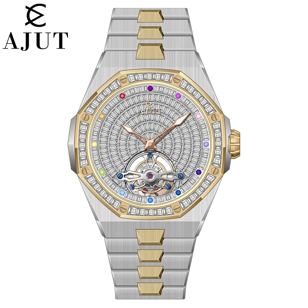 AJUT Tourbillon Movement Skeleton Man Watches 0524 Full Diamond Dial Automatic Mechanical Tourbillon Luxury Simple men watches
AJUT Tourbillon Movement Skeleton Man Watches 0524 Full Diamond Dial Automatic Mechanical Tourbillon Luxury Simple men watches