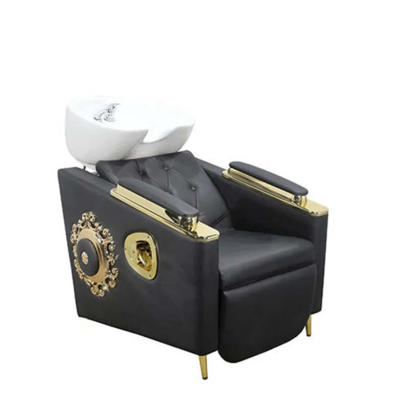 Luxury shampoo chair black luxury gold decoration provides a comfortable shampoo experience for high-end salons
Luxury shampoo chair black luxury gold decoration provides a comfortable shampoo experience for high-end salons