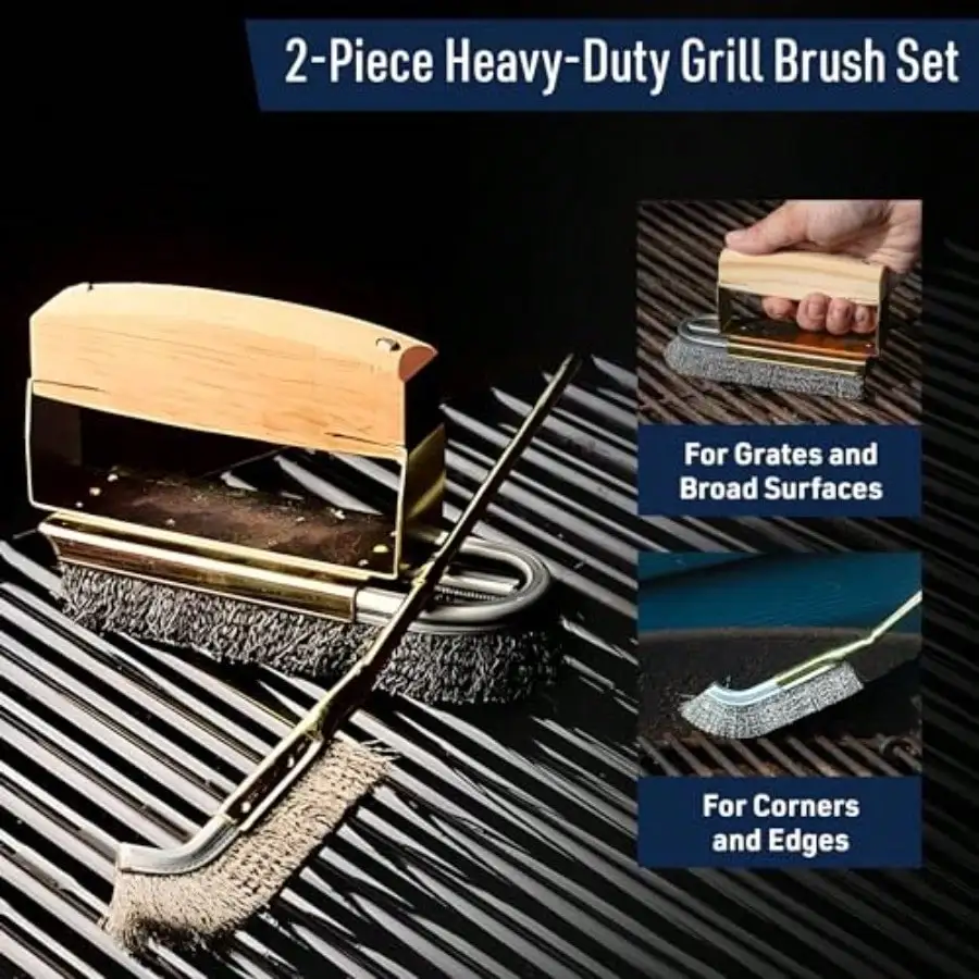 BBQ Grill Brush Set - Large And Small Detailing Grill Cleaner With Stainless Steel Wire Brush BBQ Scrubber Bristles And Ergonomic Handles - Grilling Accessories For Dad By Kings County Tools
BBQ Grill Brush Set - Large And Small Detailing Grill Cleaner With Stainless Steel Wire Brush BBQ Scrubber Bristles And Ergonomic Handles - Grilling Accessories For Dad By Kings County Tools