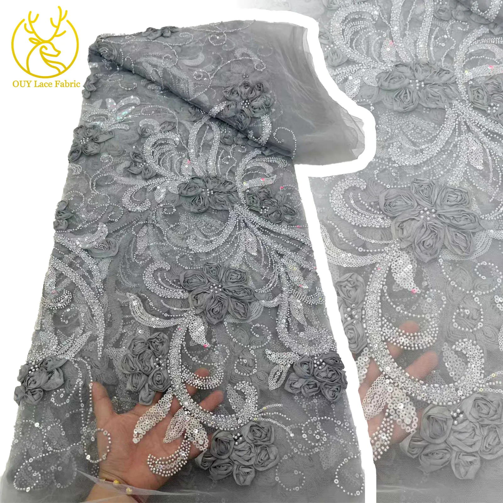 Hot 3D Flower African Beaded Lace Fabric 5 Yards France Nigeria Sequins Mesh Tulle Lace Fabric for Wedding Party Evening Gowns
Hot 3D Flower African Beaded Lace Fabric 5 Yards France Nigeria Sequins Mesh Tulle Lace Fabric for Wedding Party Evening Gowns