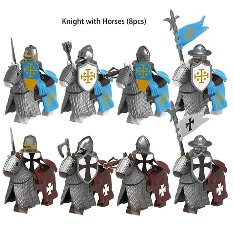 Medieval Knight Serie Figures Building Blocks Warrior Soldiers Guards Lion Heart Hospital Teutonic Knight Battle Pastor Kid Gift