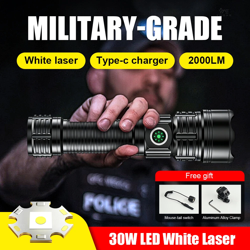 Белый лазерный фонарик, военный тактический фонарик, светодиодный перезаряжаемый фонарик с аккумулятором 18650, водонепроницаемый фонарь для кемпинга, аварийный фонарь
Белый лазерный фонарик, военный тактический фонарик, светодиодный перезаряжаемый фонарик с аккумулятором 18650, водонепроницаемый фонарь для кемпинга, аварийный фонарь