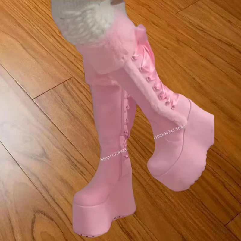 Pink Fur Warm Lace Up Platform Boots Wedge Heel Round Toe Fashion Sexy Cool 2024 Winter Big Size Woman Shoes Zapatillas Mujer
Pink Fur Warm Lace Up Platform Boots Wedge Heel Round Toe Fashion Sexy Cool 2024 Winter Big Size Woman Shoes Zapatillas Mujer