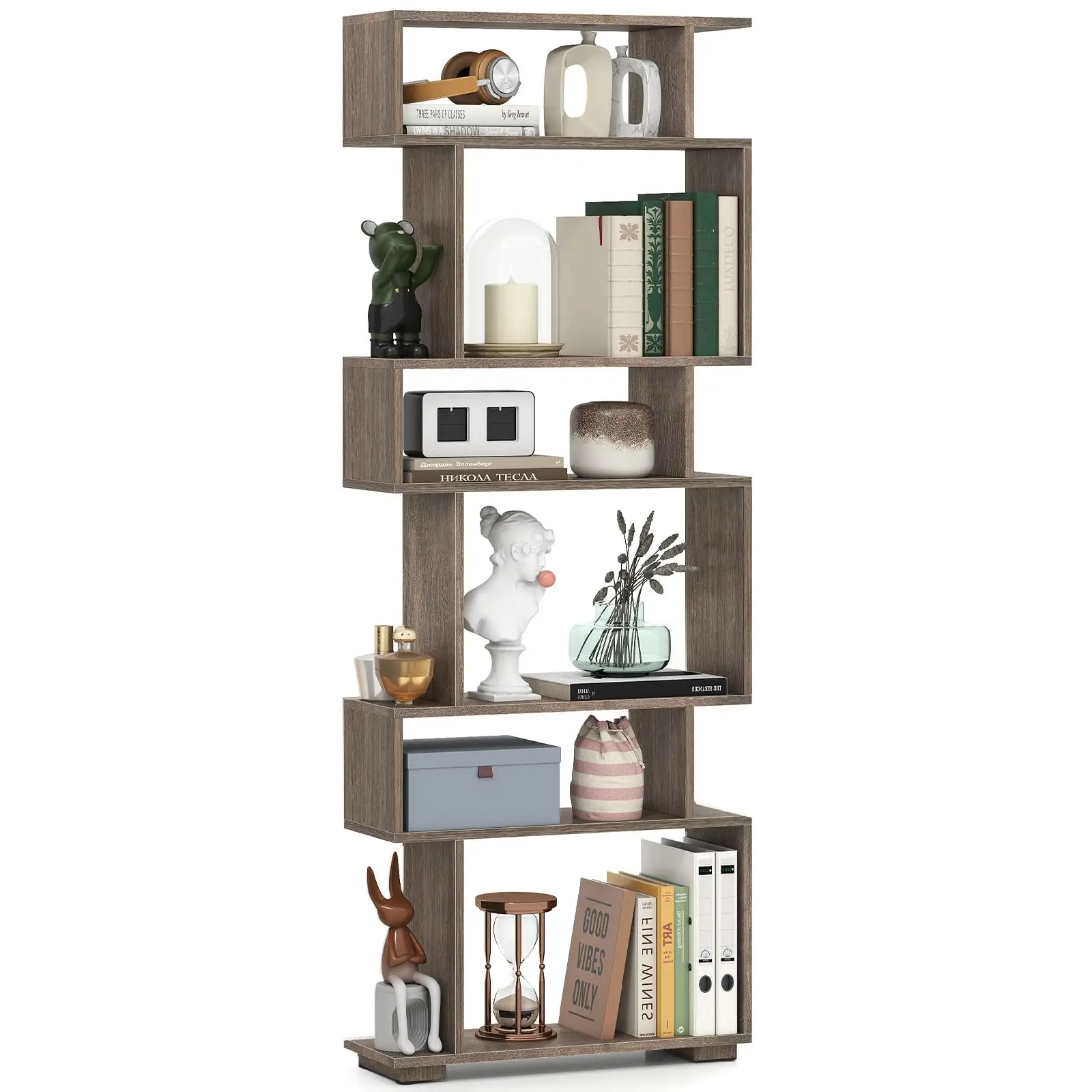6-Tier S-Shaped Geometric Bookshelf Wooden Display Shelf Decorative Storage Unit For Living Room Office
6-Tier S-Shaped Geometric Bookshelf Wooden Display Shelf Decorative Storage Unit For Living Room Office