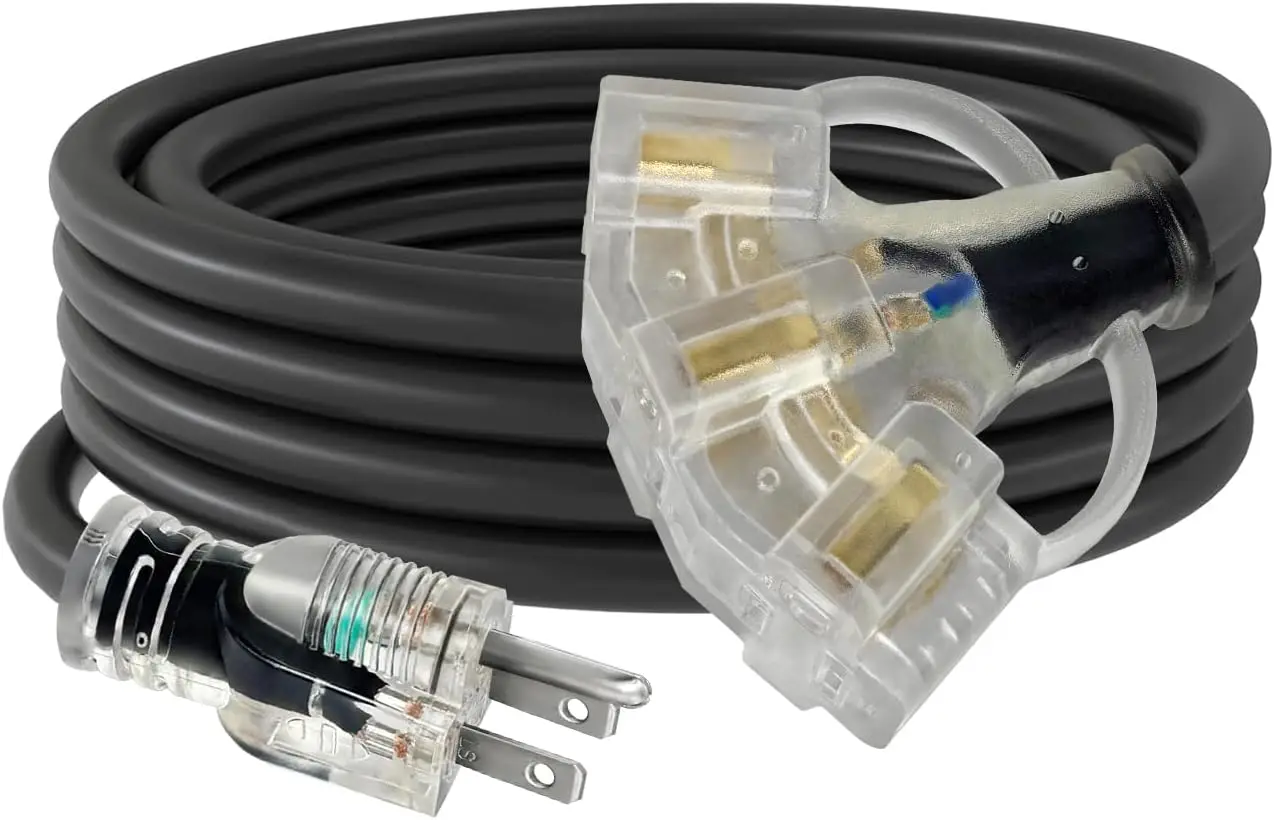15FT 12/3 Outdoor Extension Cord with Multiple Outlets, 12 Gauge Heavy Duty Power Splitter, Waterproof with Light Indicator
15FT 12/3 Outdoor Extension Cord with Multiple Outlets, 12 Gauge Heavy Duty Power Splitter, Waterproof with Light Indicator