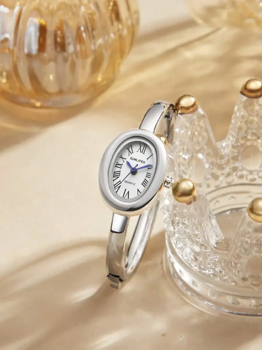 Elegant Oval Dial Roman Numeral Quartz Watch For Women Stainless Steel Bracelet Watch
Elegant Oval Dial Roman Numeral Quartz Watch For Women Stainless Steel Bracelet Watch