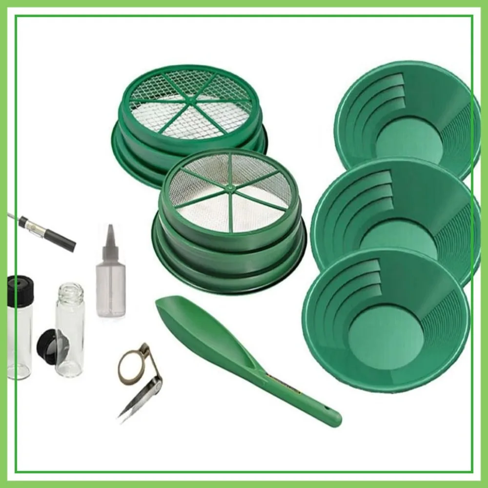 11-Piece Gold Panning Kit - 3 Pans, 2 Sieves, Tweezers, Bottles, Magnet - Prospecting Set for Beginners
11-Piece Gold Panning Kit - 3 Pans, 2 Sieves, Tweezers, Bottles, Magnet - Prospecting Set for Beginners