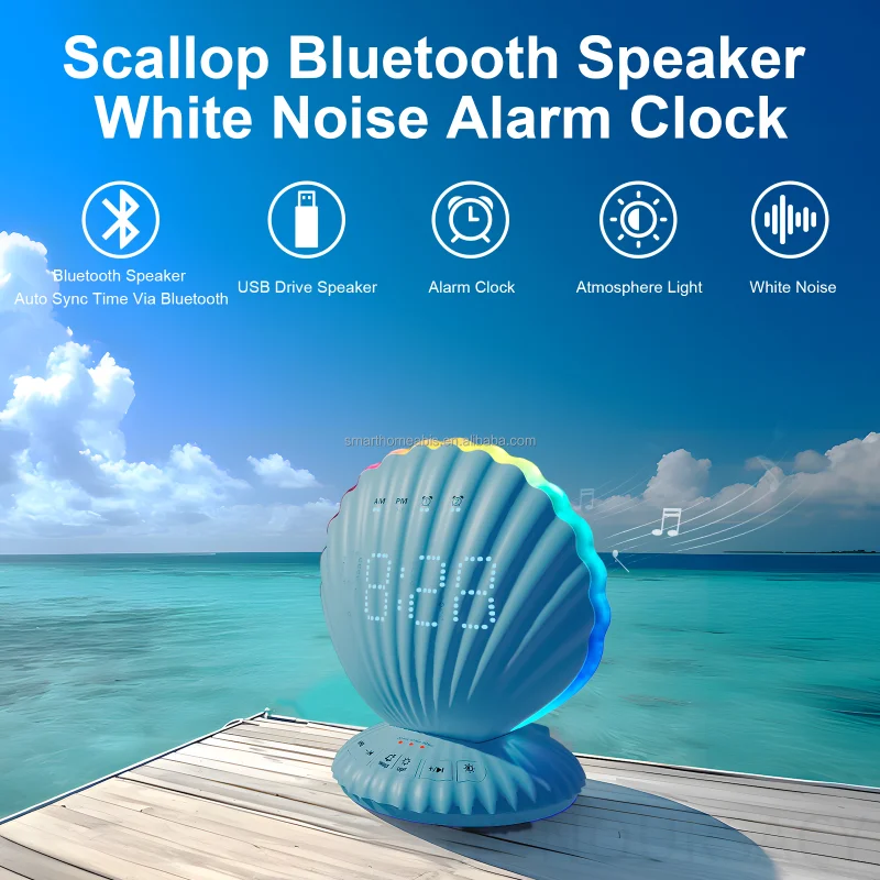 Babyroom Decoration Night Light RGB Light Digital Clock Shell-Shaped White Noise Sleep Aid Machine HIFI Stereo Bluetooth Speaker
Babyroom Decoration Night Light RGB Light Digital Clock Shell-Shaped White Noise Sleep Aid Machine HIFI Stereo Bluetooth Speaker