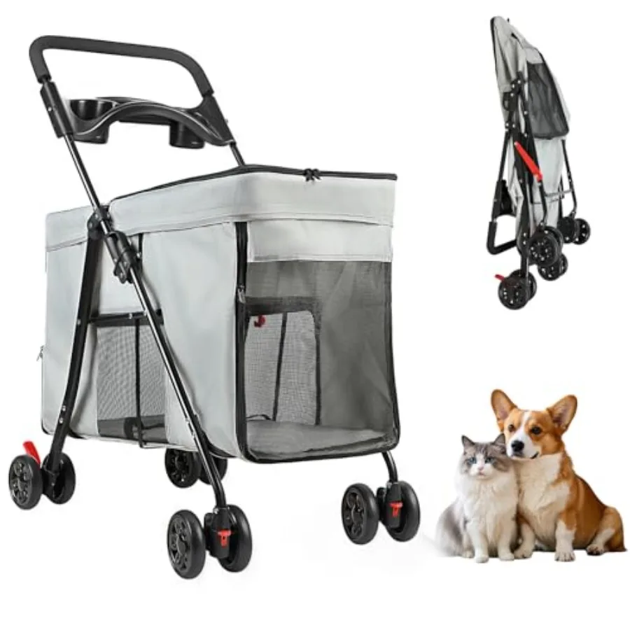 Dog stroller for small medium dogs: foldable pet cart with 360 wheels, ventilated cozy travel cart in gray, removable tray incl
Dog stroller for small medium dogs: foldable pet cart with 360 wheels, ventilated cozy travel cart in gray, removable tray incl